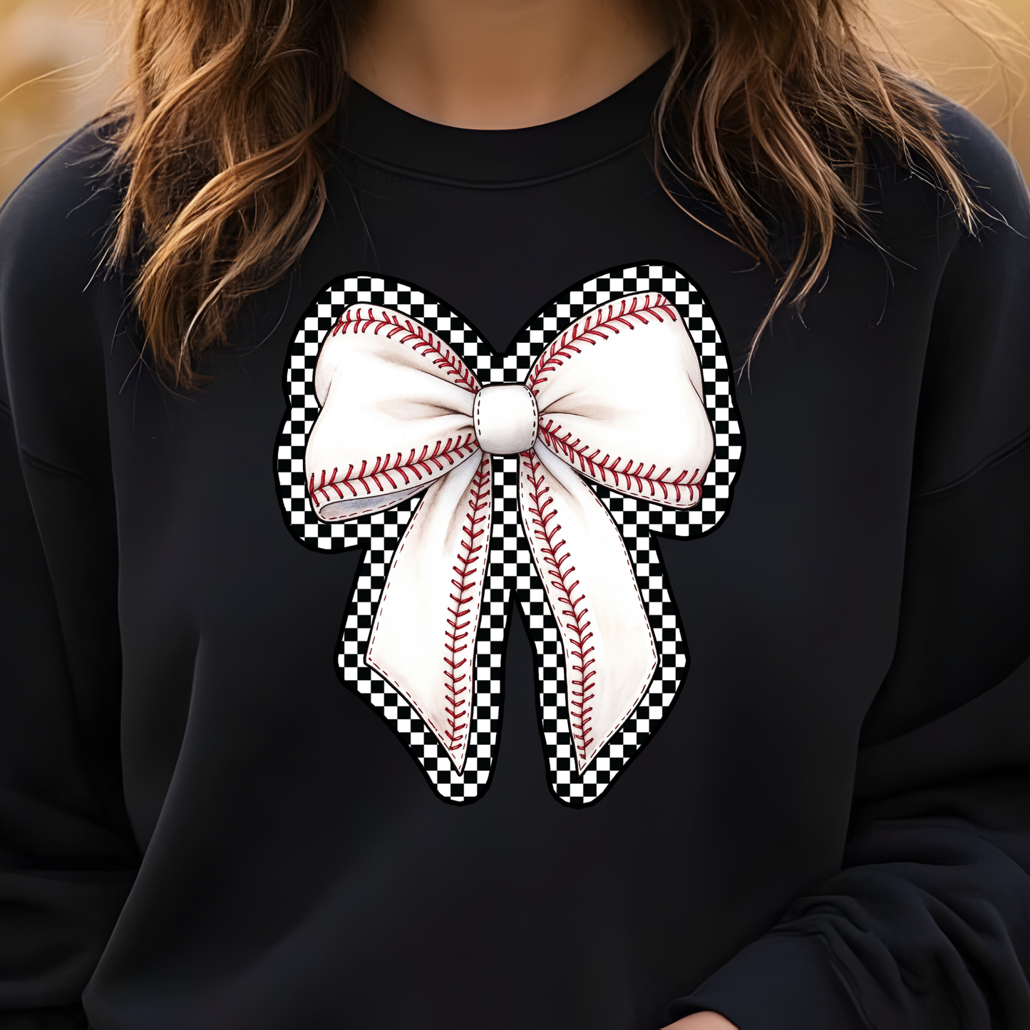 Checkered Baseball Bow Shirt/Sweatshirt