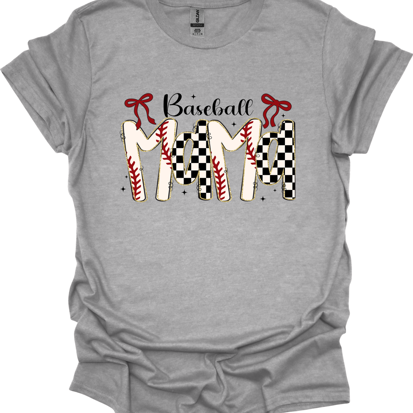 Baseball Mama Checkered and Bows - T-shirt and Sweatshirt