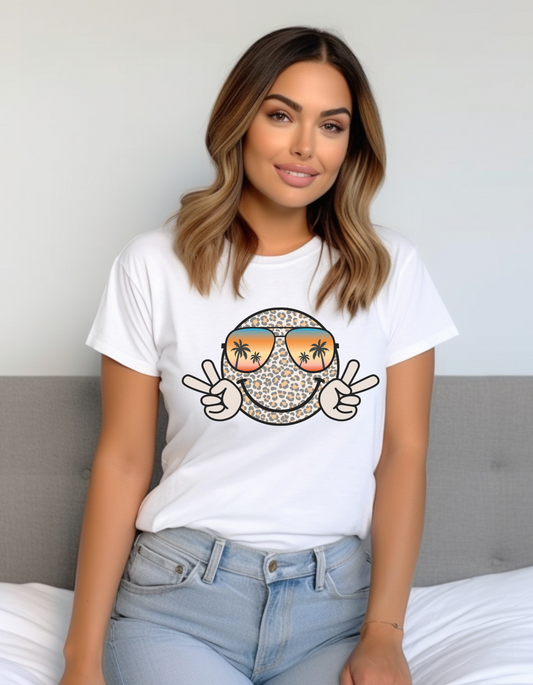 Leopard and Sunglasses Smiley T-Shirt