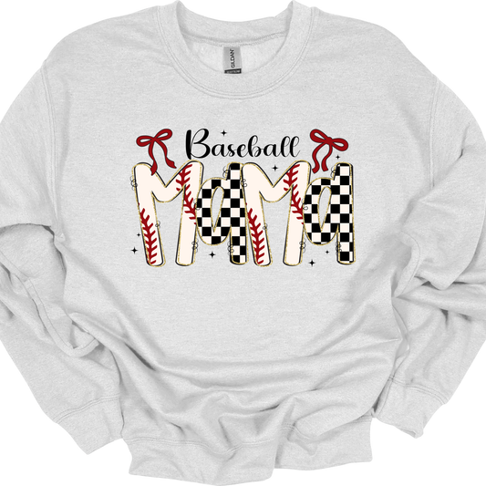 Baseball Mama Checkered and Bows - T-shirt and Sweatshirt