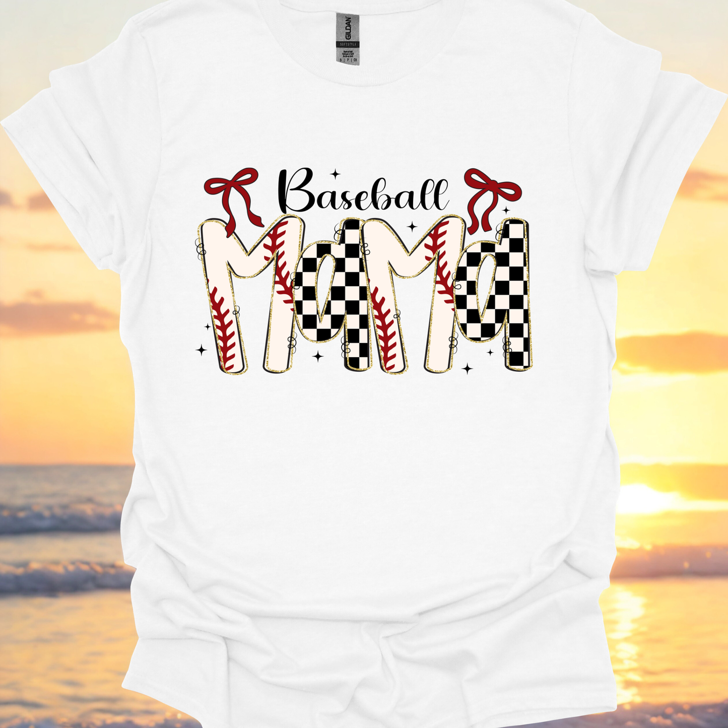 Baseball Mama Checkered and Bows - T-shirt and Sweatshirt
